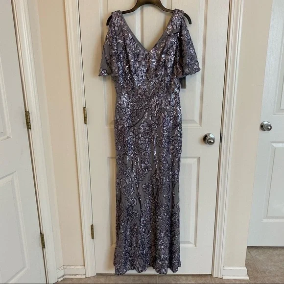Alex Evenings Sequinned Cold-Shoulder Gown in Silver - Picture 5 of 11